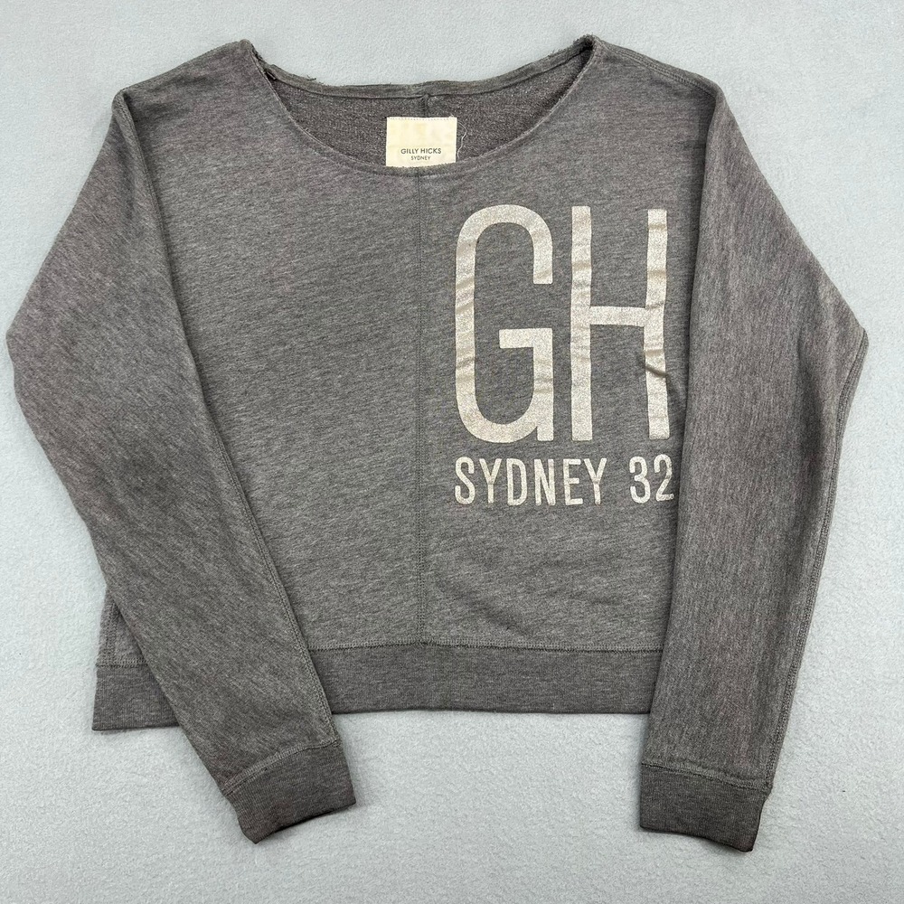 Gilly Hicks Sydney 32 Gray Cropped Sweatshirt Silver Glitter Graphic Womens S